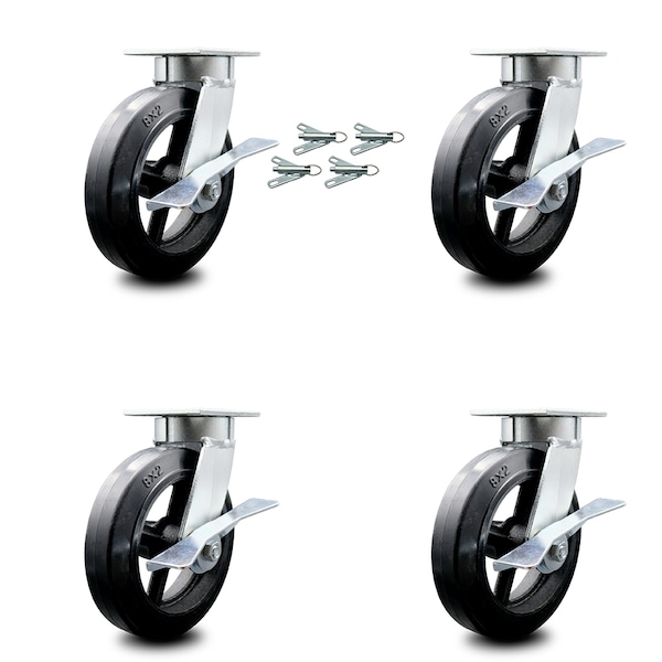 Service Caster 8 Inch Kingpinless Rubber on Steel Wheel Caster Set Brake and Swivel Lock SCC SCC-KP30S820-RSR-SLB-BSL-4 - main